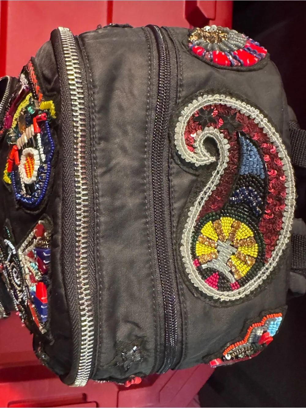 Black Embellished Beaded Backpack